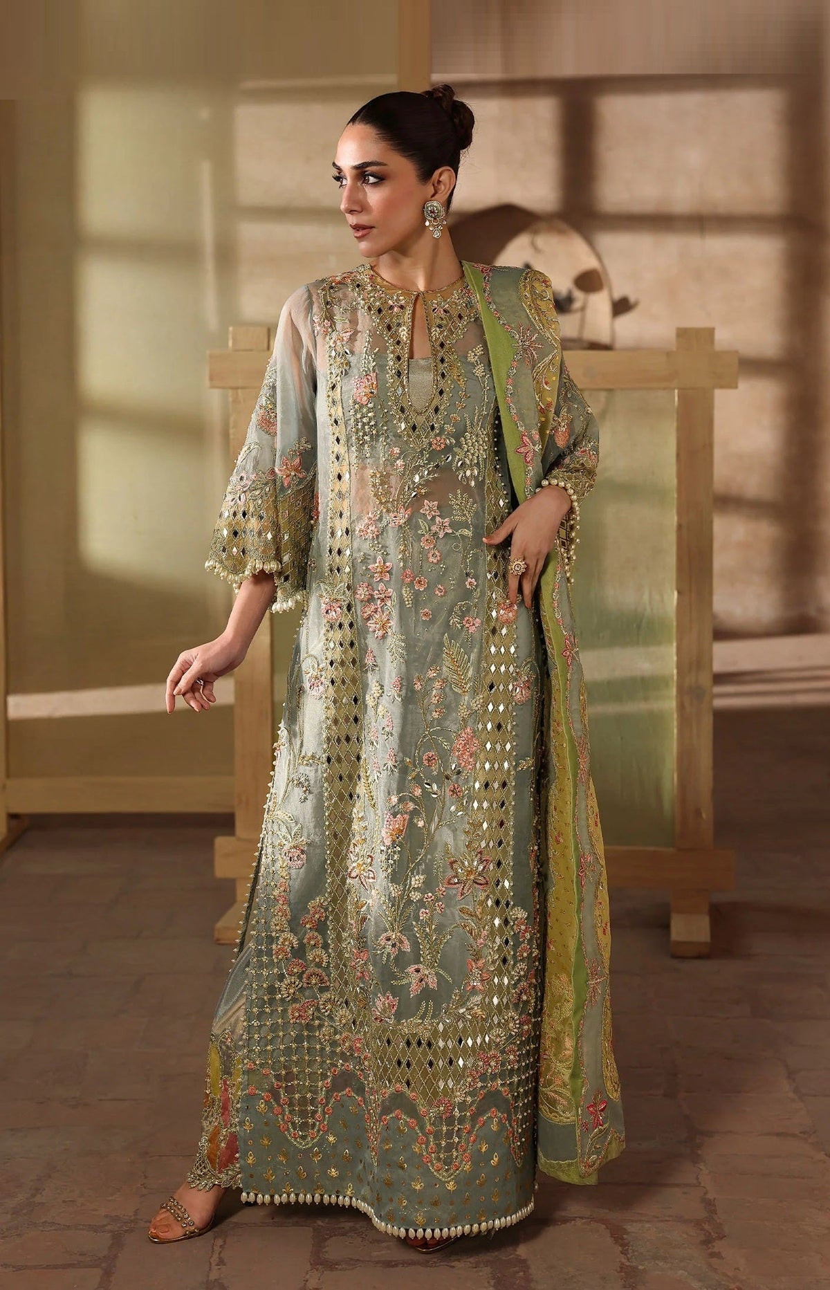 Crimson JHALAK Luxury Organza Embroidered 3Pc Unstitched Suit