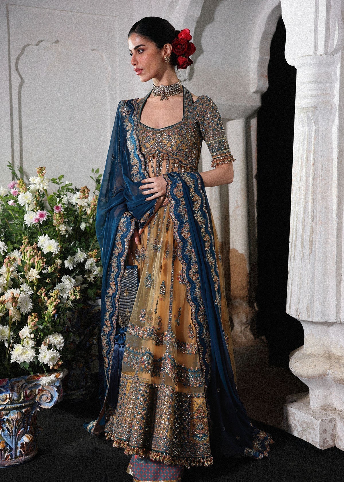 Hussain Rehar Luxury Net Embroidered 3 Pc Unstitched Suit - Man Jogi