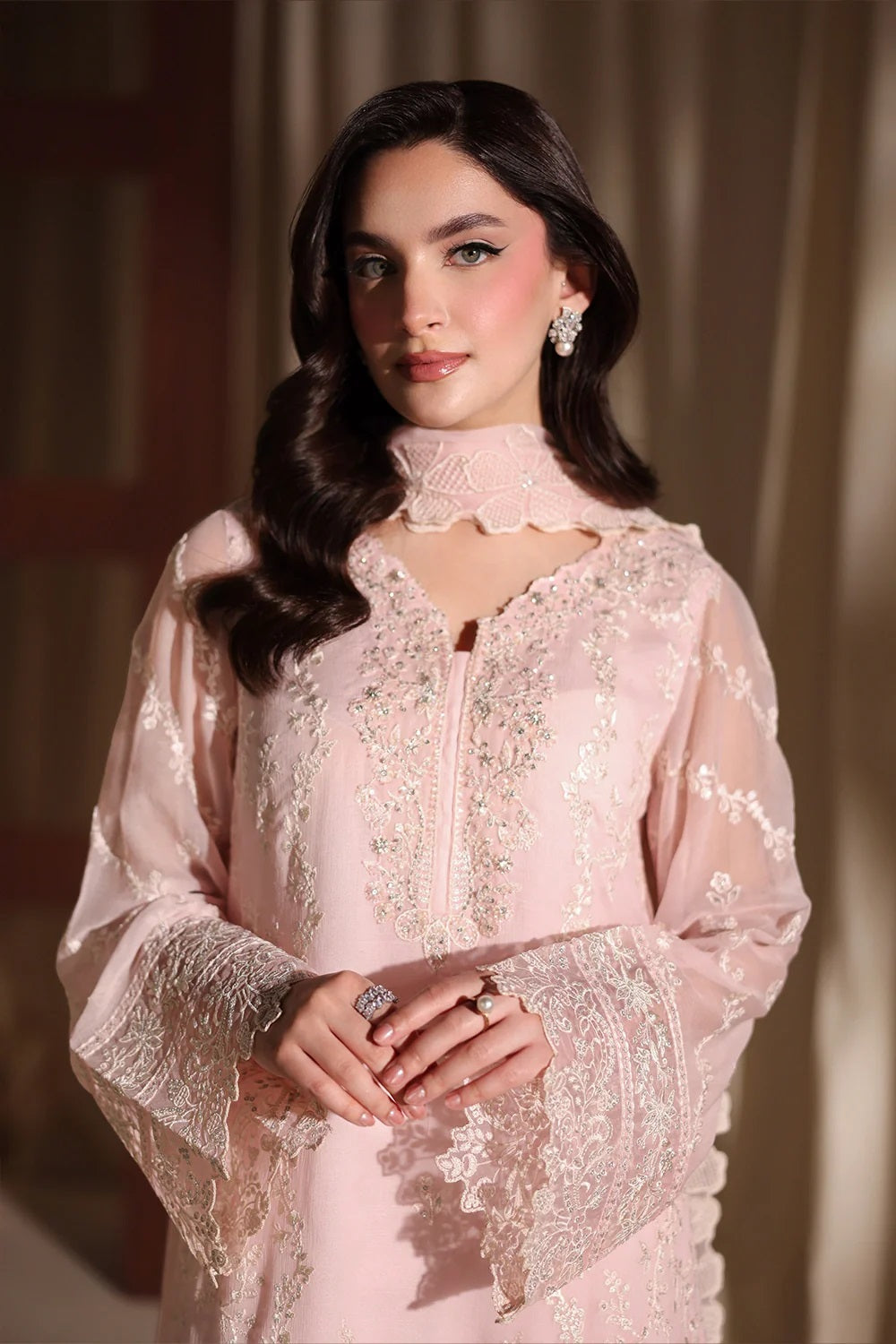 Azure Luxury Embroidered Chiffon Unstitched 3Pc Suit Twirling Tulip