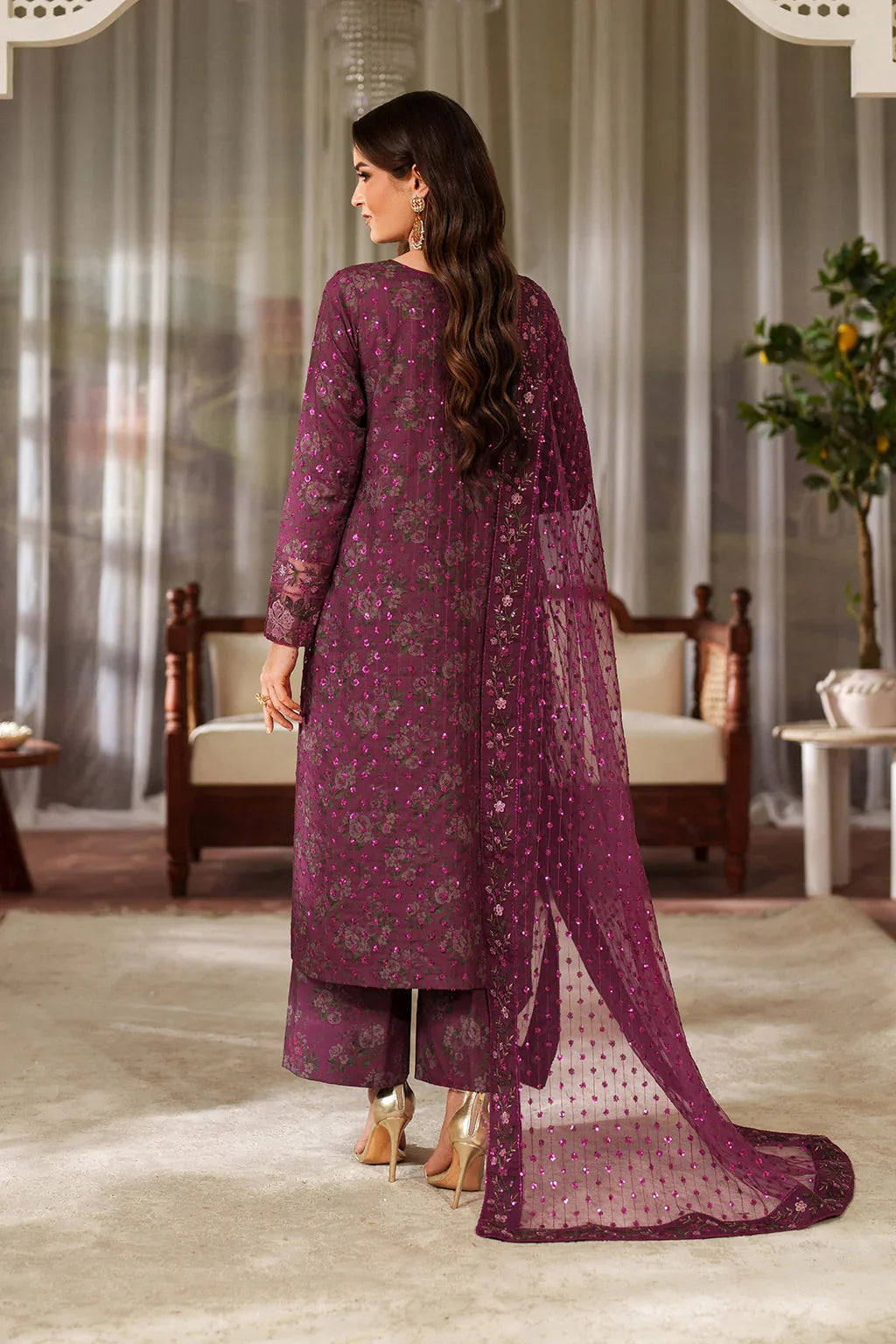 Iznik Luxury Printed & Embroidered Unstitched Lawn Suit Magenta