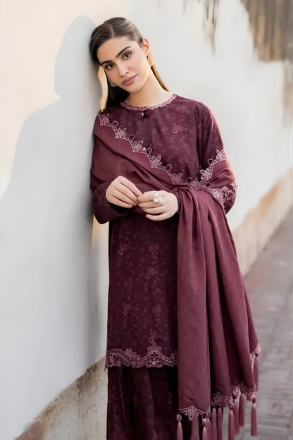 Baroque - 3PC Unstitched Printed Khaddar Shirt with Printed Khaddar Dupatta and Trouser