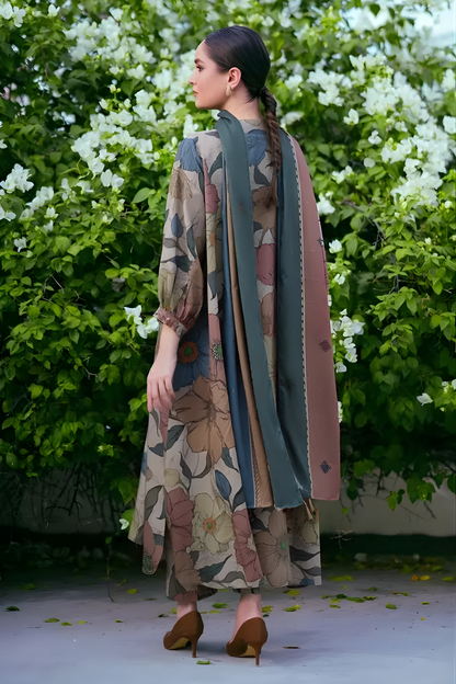 Baroque - 3PC Unstitched Printed Khaddar Shirt with Printed Khaddar Dupatta and Trouser