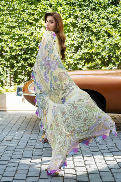 Jade - 3PC Unstitched Lawn Embroidered Shirt with Slub Munar Digital Printed Dupatta and Trouser