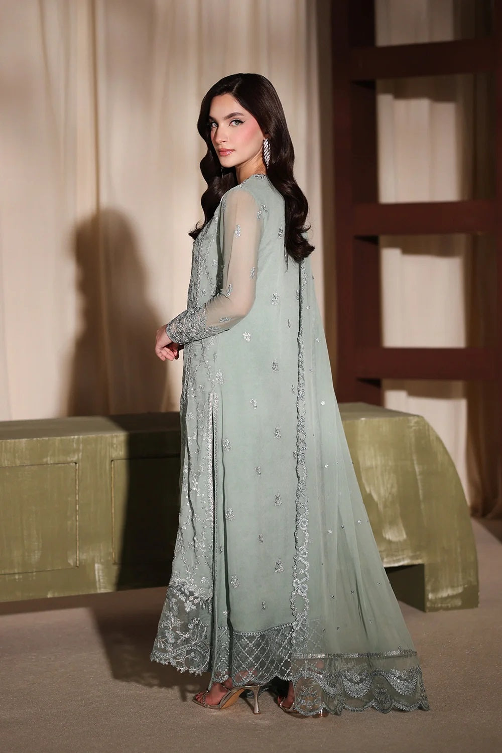 Azure Luxury Embroidered Chiffon Unstitched 3Pc Suit Satin Sage