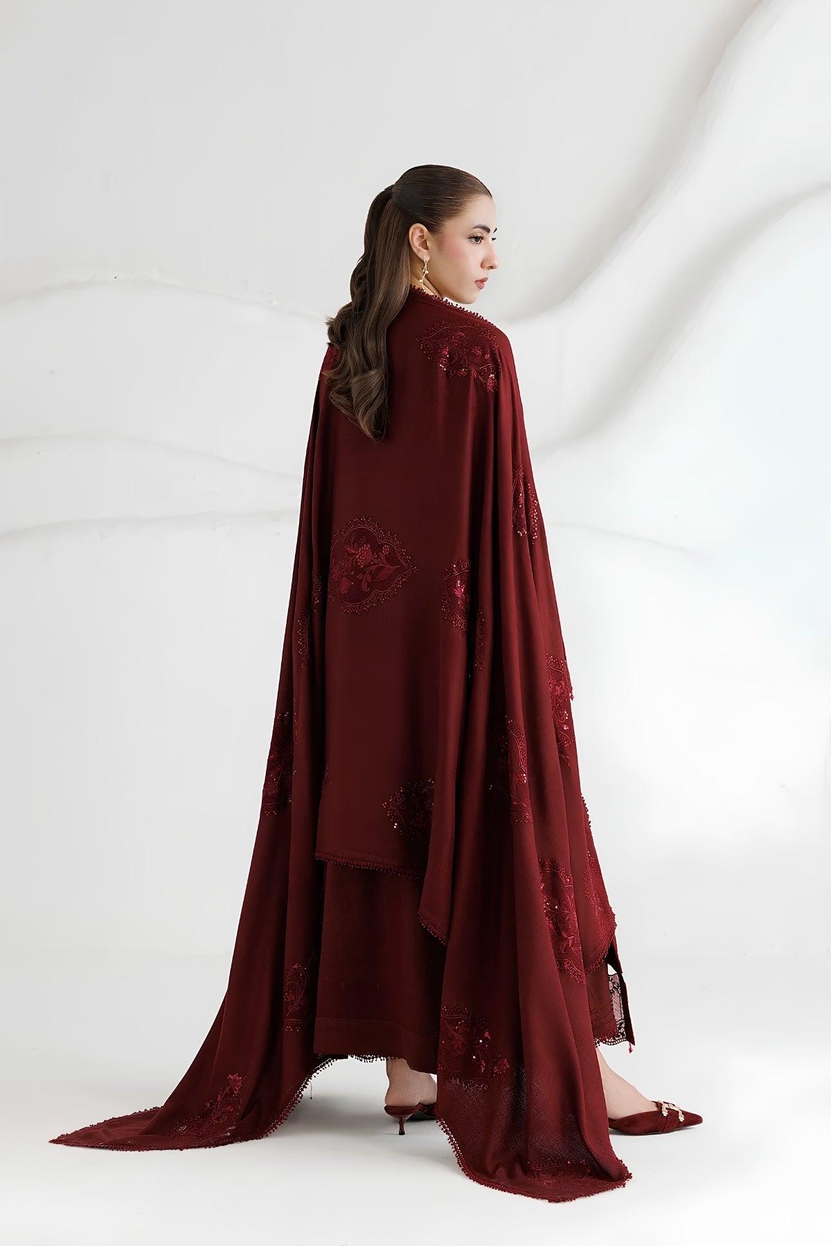 Daria - 3PC Unstitched Dhanak Embroidered Shirt with Dhanak Embroidered Dupatta and Trouser