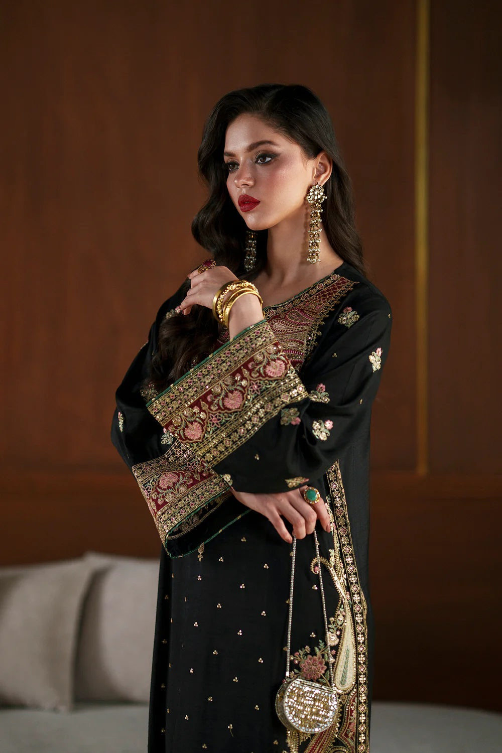 Ethnc Luxury Raw Silk Embroidered Unstitched 3PC Suit - Kaftan
