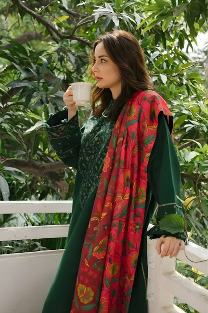 Zara Shah Jahan - 3PC Unstitched Dhanak Embroidered Shirt with Digital Printed Dupatta and Trouser