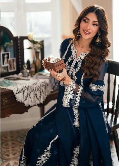 Azure Stellar Blue Luxury Chiffon Embroidered 3Pc Unstitched Suit