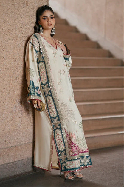 Ethnc Luxury Silk Embroidered 3Pc Unstitched Suit Nainpreet