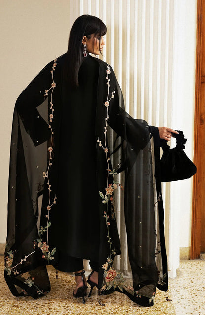 Hussain Rehar Luxury Embroidered Raw Slik Unstitched 3Pc Suit - Sitara Noir