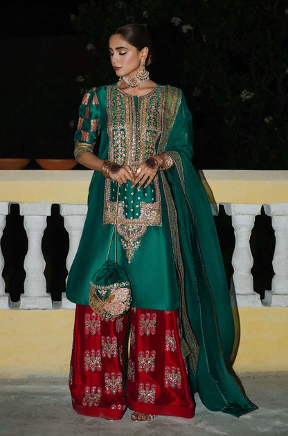 Hussain Rehar - Luxury Raw Silk Embroidered 3 Piece Unstitched - Beryl