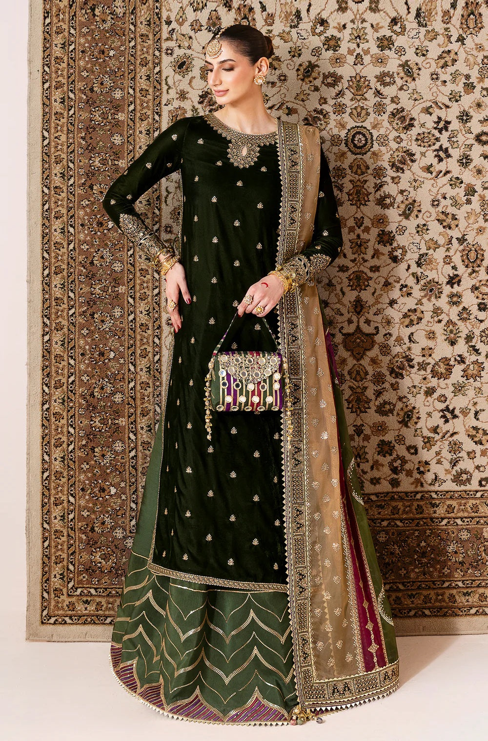 Jazmin Luxury Velvet Embroidered 3 Piece Unstitched - CVF
