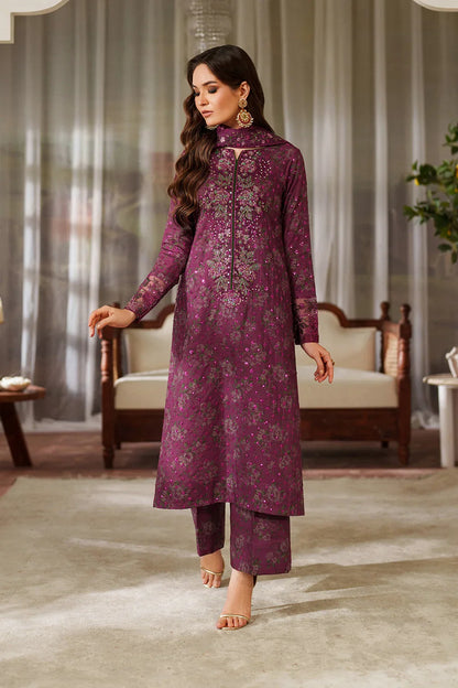Iznik Luxury Printed & Embroidered Unstitched Lawn Suit Magenta