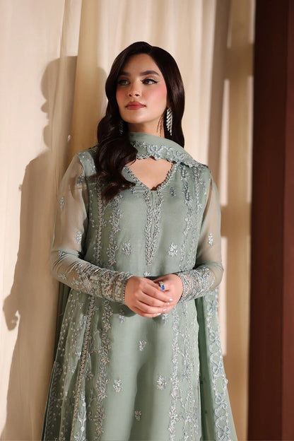Azure Luxury Embroidered Chiffon Unstitched 3Pc Suit Satin Sage