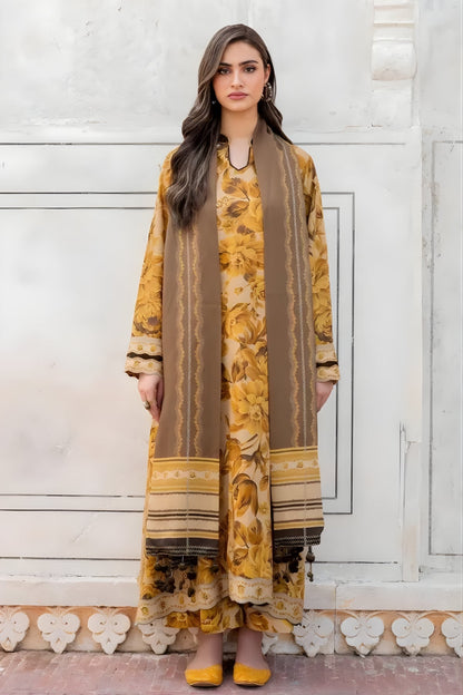 Baroque - 3PC Unstitched Printed Khaddar Shirt with Printed Khaddar Dupatta and Same Printed Trouser