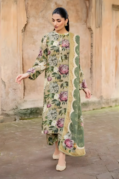 Baroque - 3PC Unstitched Printed Khaddar Shirt with Printed Khaddar Dupatta and Same Printed Trouser