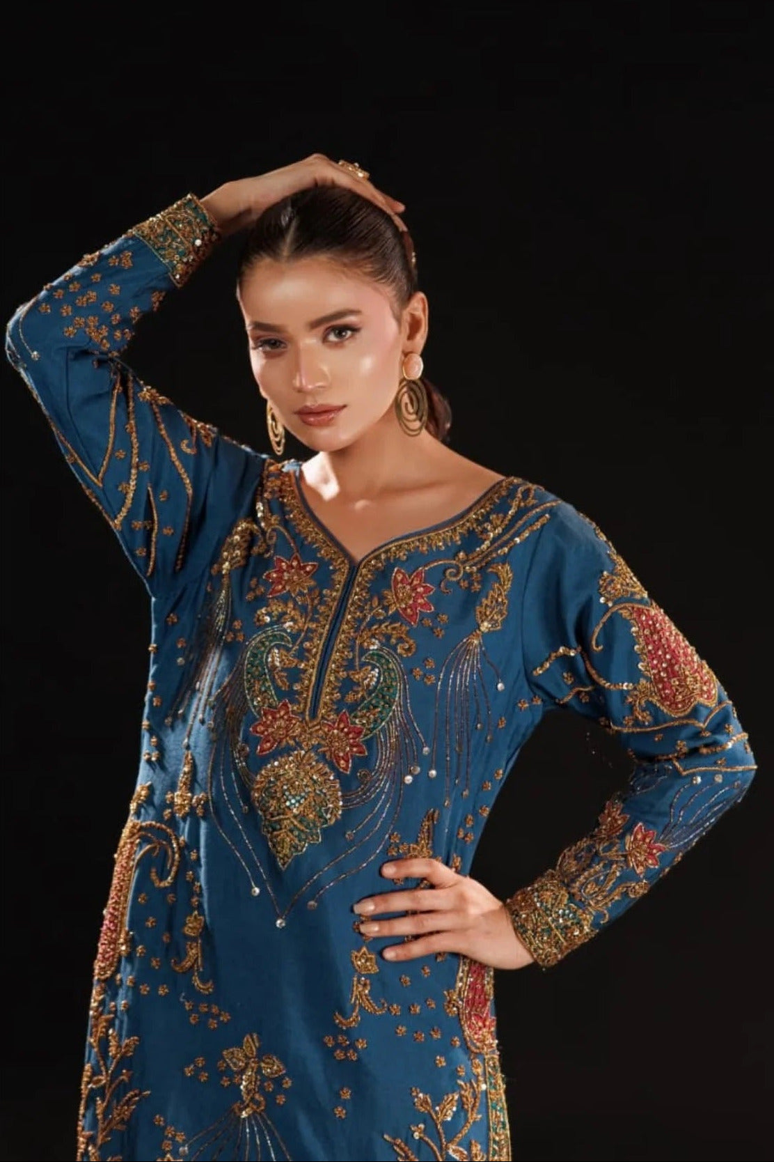 Pehnawa Luxury Raw Silk Embroidered 3Pc Unstitched Suit Azure Dynasty