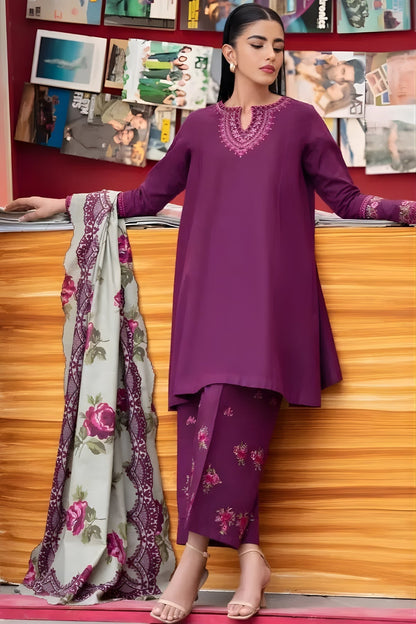 Nishat - 3PC Unstitched Dhanak Embroidered Shirt with Digital Printed Dupatta and Embroidered Trouser