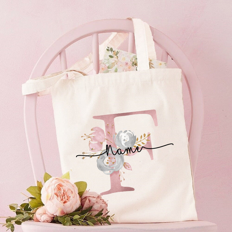 Monogrammed Canvas Bag Women's Letter Print Tote