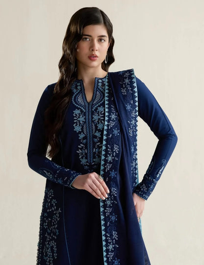 Pakeeza Dark Blue Luxury Embroidered Lawn 3Pc Unstitched Suit