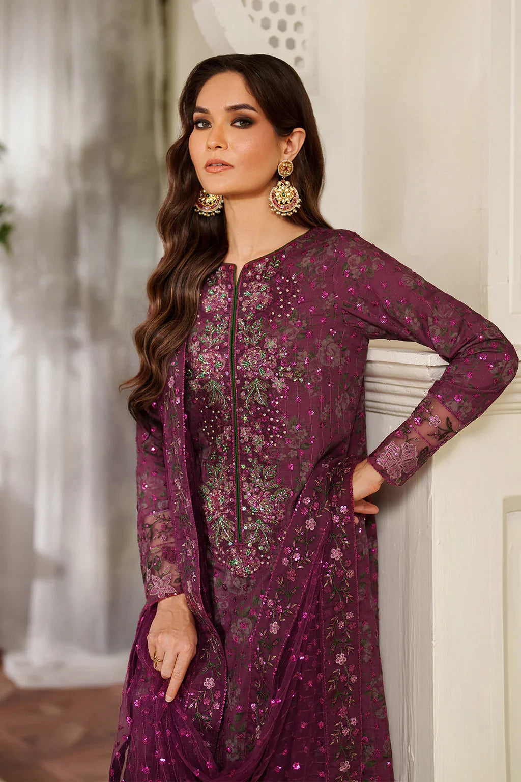 Iznik Luxury Printed & Embroidered Unstitched Lawn Suit Magenta