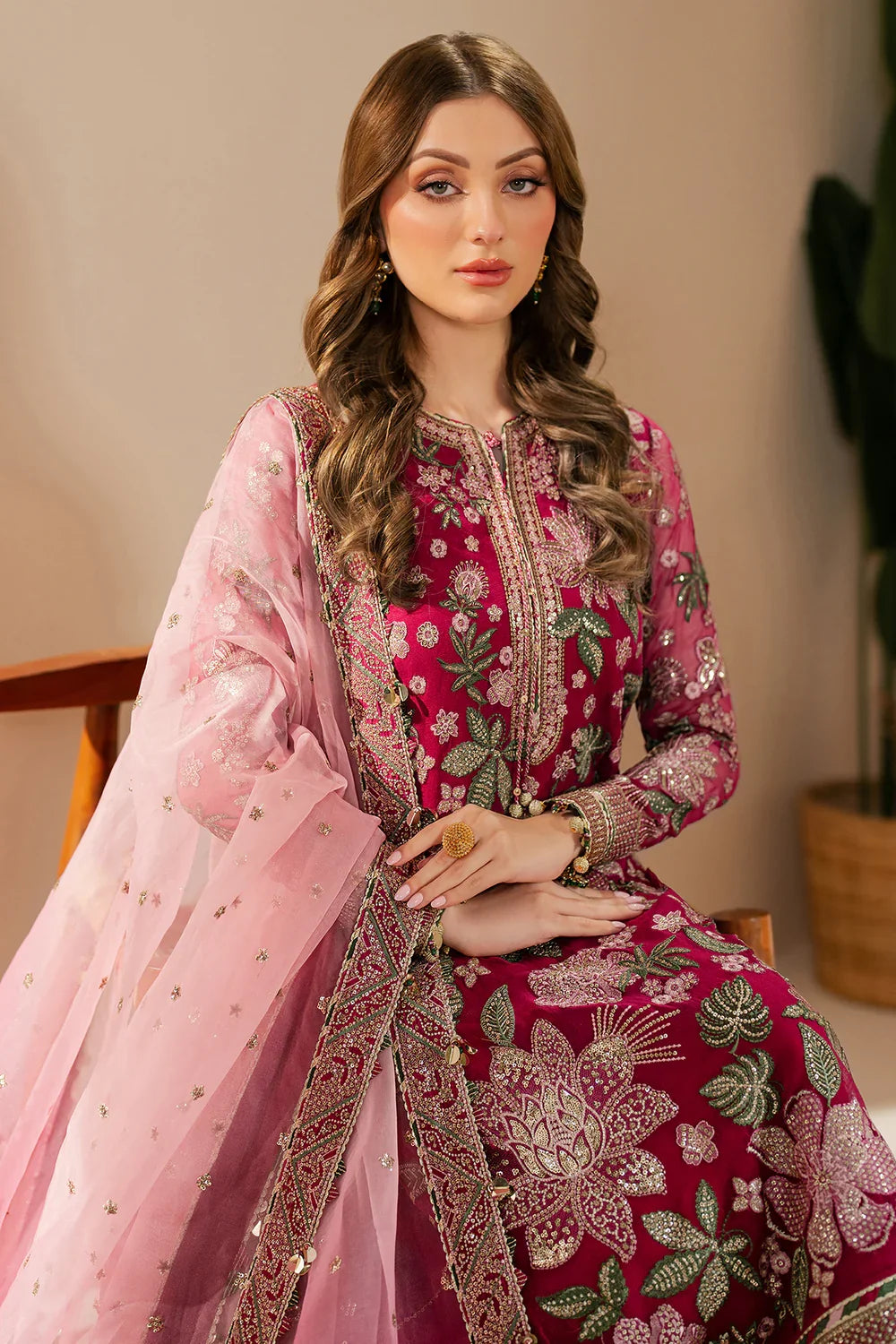 Jazmin Luxury Chiffon Unstitched Embroidered Collection Rose Rediance