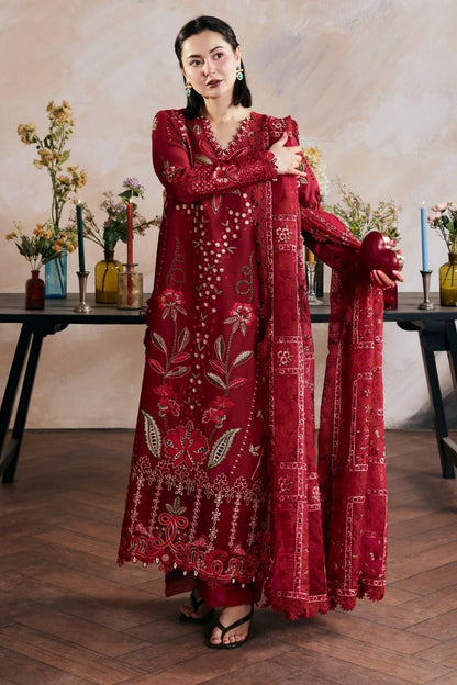 Maryam Hussain - 3PC Unstitched Lawn Embroidered Shirt with Cotton Net Embroidered Dupatta and Trouser