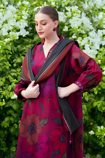 Baroque - 3PC Unstitched Printed Khaddar Shirt with Printed Khaddar Dupatta and Trouser