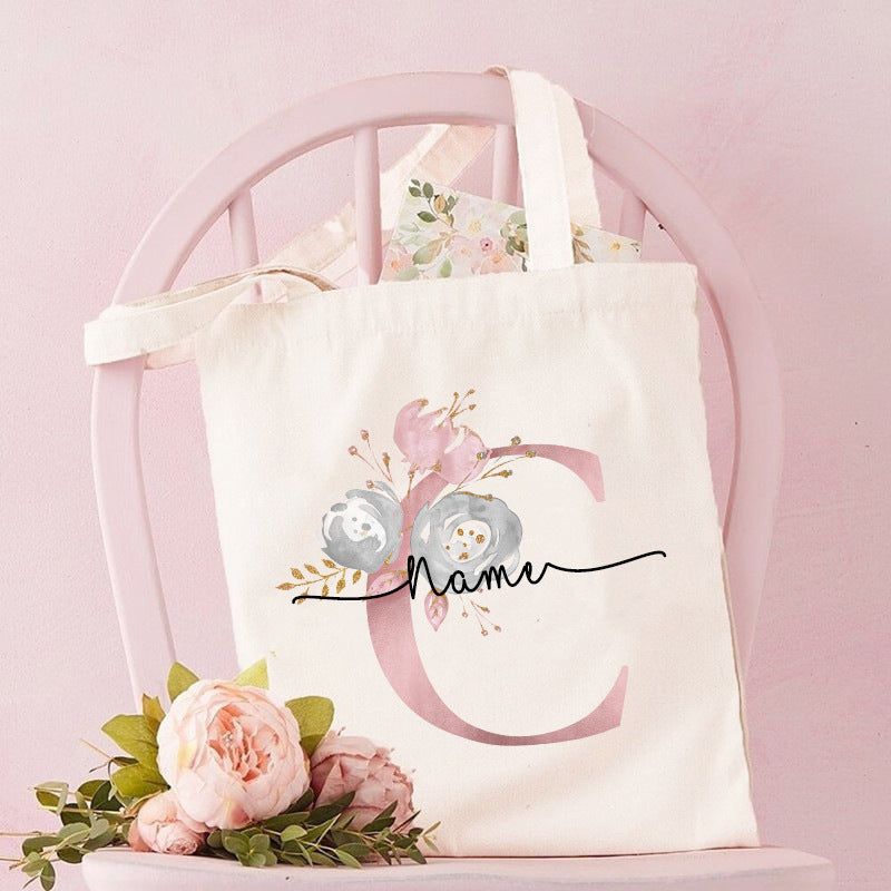 Monogrammed Canvas Bag Women's Letter Print Tote