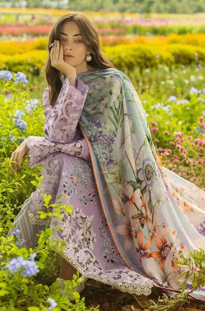 Mushq - 3PC Lawn Embroidered Shirt with Printed Silk Dupatta (Unstitched)
