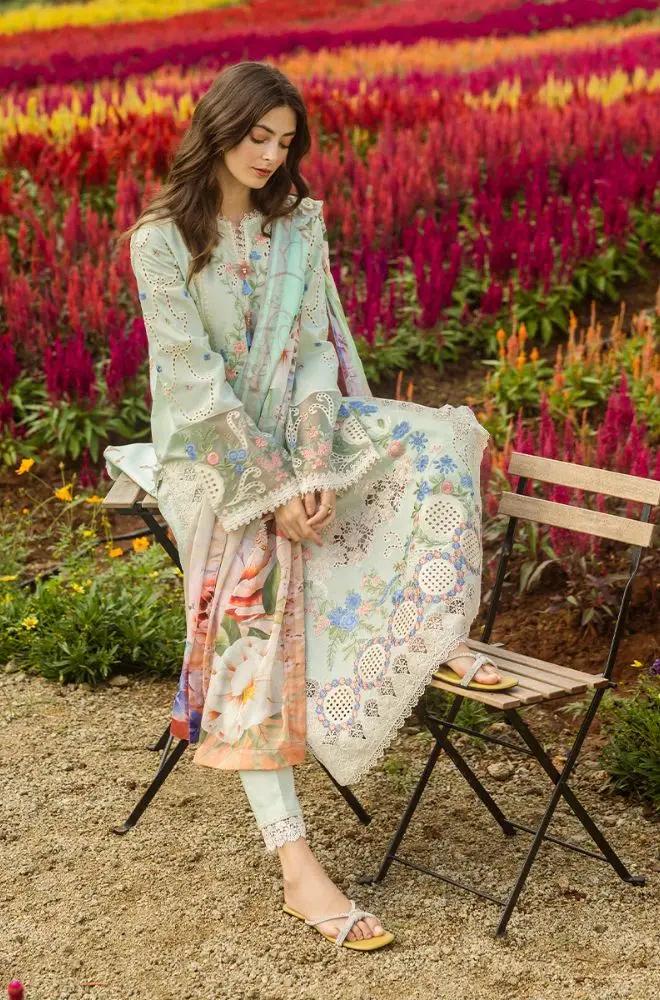 Mushq - 3PC Lawn Embroidered Shirt with Printed Silk Dupatta (Unstitched)