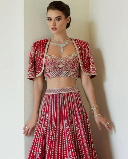 Faraz Manan Wedding Festive Luxury Organza Hand Emblishment Collection Ultimate Red