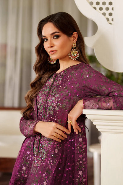 Iznik Luxury Printed & Embroidered Unstitched Lawn Suit Magenta
