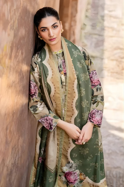 Baroque - 3PC Unstitched Printed Khaddar Shirt with Printed Khaddar Dupatta and Same Printed Trouser