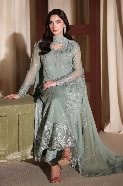 Azure Luxury Embroidered Chiffon Unstitched 3Pc Suit Satin Sage