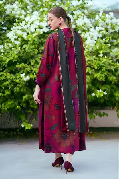 Baroque - 3PC Unstitched Printed Khaddar Shirt with Printed Khaddar Dupatta and Trouser