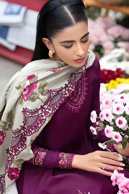 Nishat - 3PC Unstitched Dhanak Embroidered Shirt with Digital Printed Dupatta and Embroidered Trouser