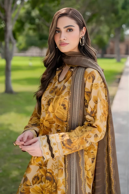 Baroque - 3PC Unstitched Printed Khaddar Shirt with Printed Khaddar Dupatta and Same Printed Trouser