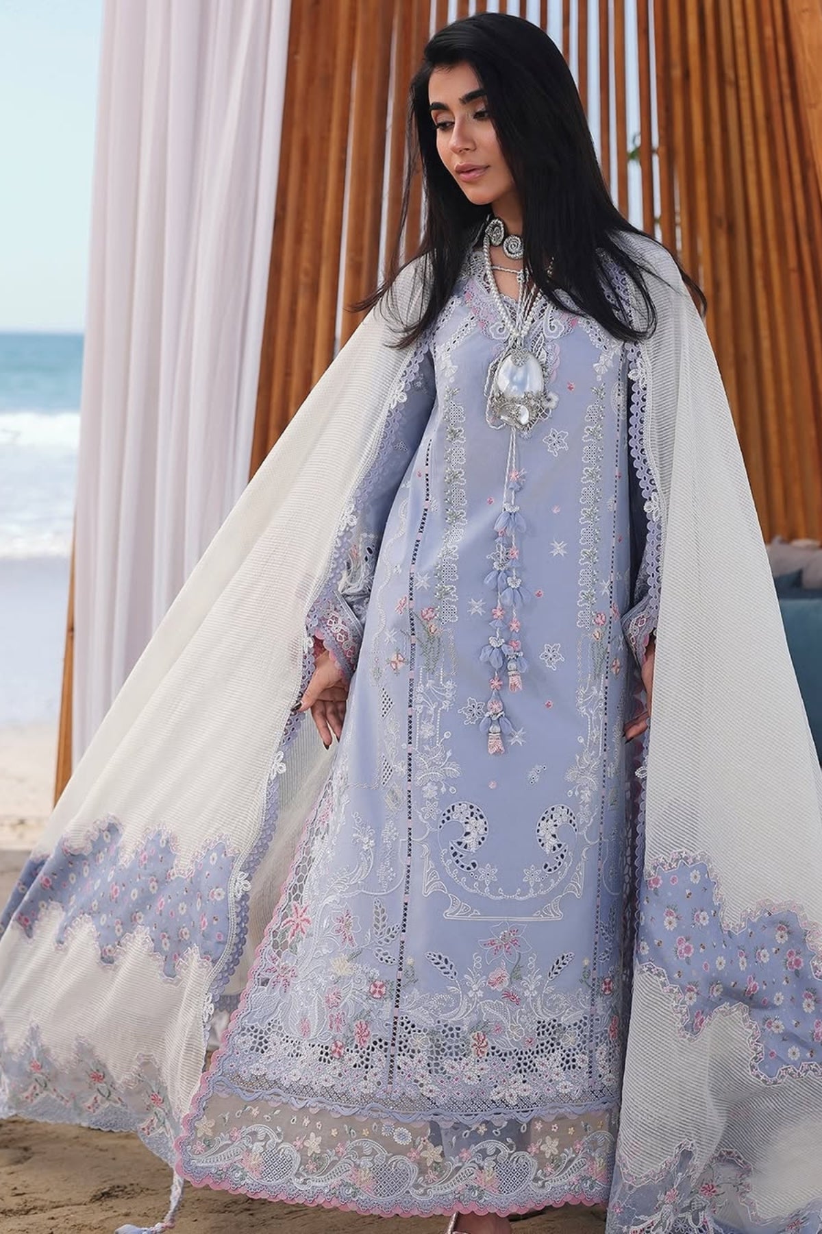 Qalamkar - 3PC Unstitched Lawn Embroidered Shirt with Embroidered Monar Dupatta and Trouser