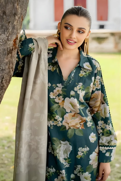 Baroque - 3PC Unstitched Printed Khaddar Shirt with Printed Khaddar Dupatta and Same Printed Trouser