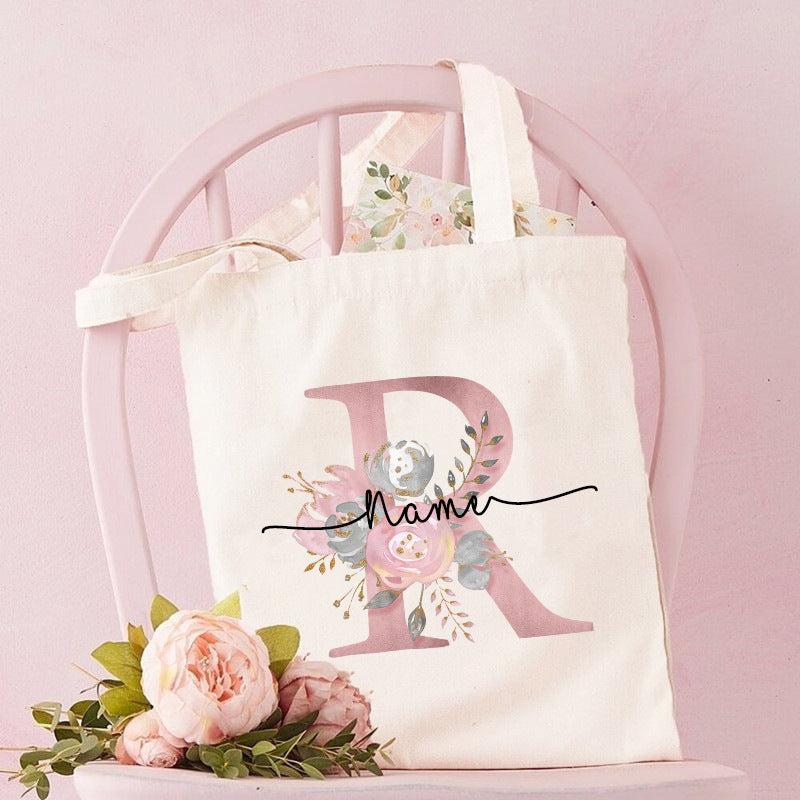 Monogrammed Canvas Bag Women's Letter Print Tote