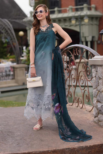 Saadia asad - Lawn Embroidered 3 Piece Unstitched - Teal Ombre