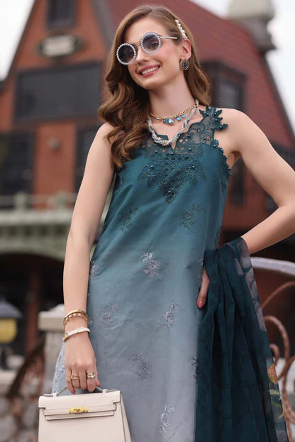 Saadia asad - Lawn Embroidered 3 Piece Unstitched - Teal Ombre