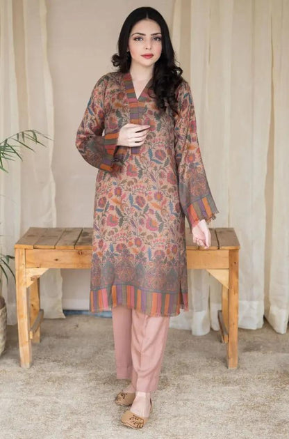 Aisling - 2PC Unstitched Dhanak Printed Shirt with Plain Dhanak Trousers