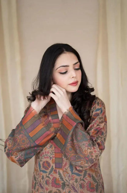 Aisling - 2PC Unstitched Dhanak Printed Shirt with Plain Dhanak Trousers