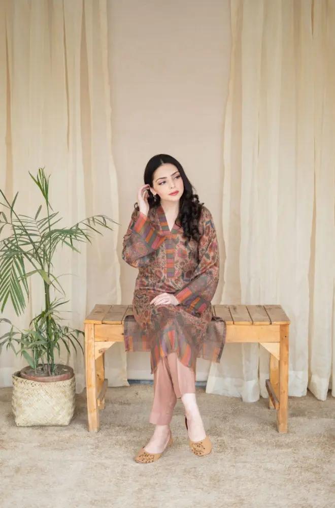 Aisling - 2PC Unstitched Dhanak Printed Shirt with Plain Dhanak Trousers