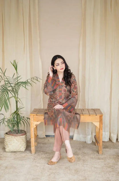Aisling - 2PC Unstitched Dhanak Printed Shirt with Plain Dhanak Trousers