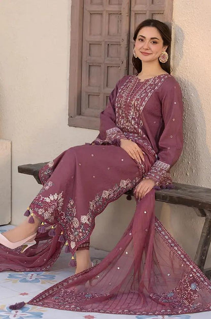 Allys - 3PC Lawn Sequence Embroidered Shirt with Embroidered Chiffon Dupatta (Unstitched)