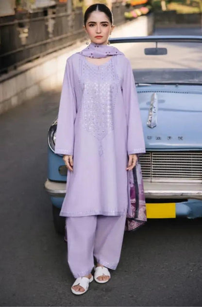 Asim Jofa - 3PC Unstitched Lawn Embroidered Shirt with Printed Slub Net Dupatta