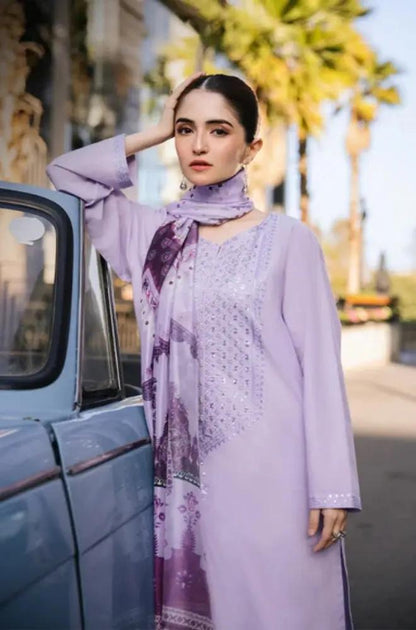 Asim Jofa - 3PC Unstitched Lawn Embroidered Shirt with Printed Slub Net Dupatta